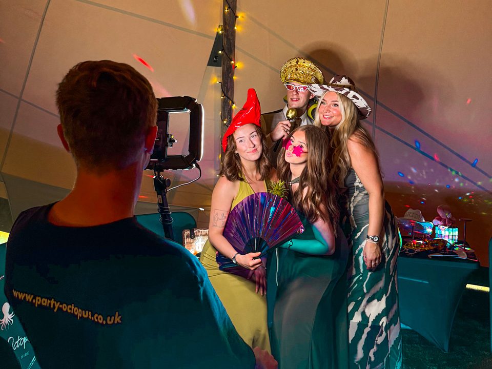 Party Octopus host running the 360 photo booth in the tipi at Carlton Manor, Aldbrough