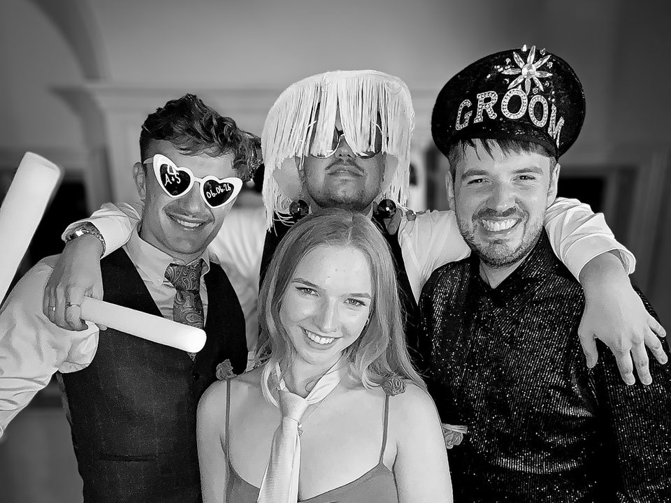 Wedding guests on the Party Octopus 360 photo booth at Dunedin Country House, Patrington