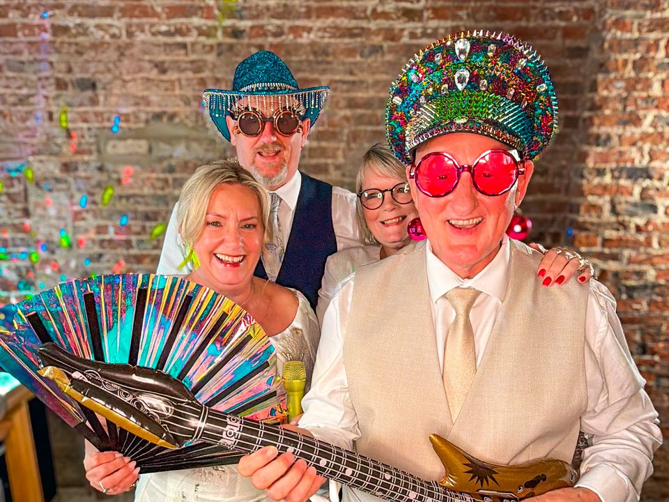 Wedding guests on the Party Octopus 360 photo booth at Riverlands, Faxfleet