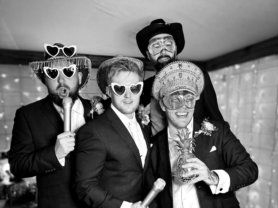 Groomsmen on the Party Octopus 360 photo booth at The Normans, York