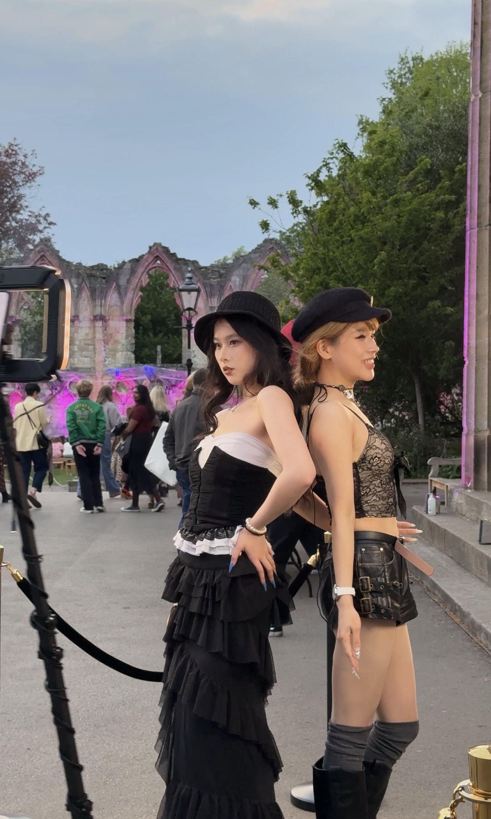 Guests posing at a hosted Party Octopus 360 photo booth experience at an outdoor event in York